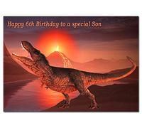 Extra Large Dinosaur Son 6th Birthday Card - 6 Year Old Boy - XL Big thick A4 size - T-Rex Dino Greeting - Young Children Child Schoolboy - Cool Art - Huge Happy Wishes - UK Eco-Friendly