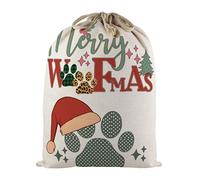 Extra Large Dog Christmas Sack - Reusable Fabric Pet Stocking Bag for Xmas Gifts with Drawstring Ties - Merry Woofmas