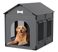 Extra Large Dog House Indoor with Plush Cushion, Dog Kennel for Inside with Sturdy Frame, Waterproof Pet House Suitable for Medium Large Dogs, 34x27x34in, Gray