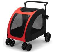 Extra Large Dog Stroller - Adjustable Handles,Lightweight Folding Pet Stroller,All-Terrain 4 Wheel for 2 Medium Dogs,Dual Entry Safety Dog Stroller,Capacity 150 Lbs (red)