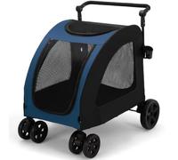 Extra Large Dog Stroller - Adjustable Handles,Lightweight Folding Pet Stroller,All-Terrain 4 Wheel for 2 Medium Dogs,Dual Entry Safety Dog Stroller,Capacity 150 Lbs (blue)