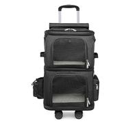 Extra Large Double Compartment Pet Backpack for 2 Cats, Large Capacity, Ventilated, with Removable Wheels and Telescopic Handle, Suitable for Small and Medium Dogs and Cats (Black)