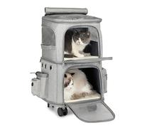 Extra Large Double Compartment Pet Backpack for 2 Cats, Large Capacity, Ventilated, with Removable Wheels and Telescopic Handle, Suitable for Small and Medium Dogs and Cats (Gray)