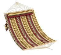 Extra Large Double Hammock for 2 People - 200 x 140 cm Swing Bed with Pillow, Wooden Spreader Bar & Chains, 204 kg Load Capacity for Patio, Porch, Garden & Indoor/Outdoor Lounging - Blue/Stripes