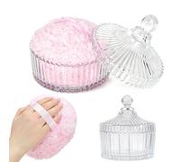 Extra Large Dusting Powder Container with Puffs, 6 Inch Oversize Loose Body Powder Container for Face & Body with 6 Inch Fluffy Soft Loose Dusting Powder Puff for Women Baby Body Face Makeup(Crystal)