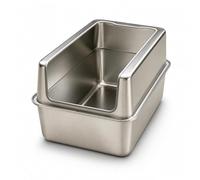 Extra Large Enclosed Stainless Steel Cat Litter Box - Deep High-Sided Covered Litter Pan with Lid & Scoop - Odor-Resistant Nonstick Easy-Clean Cat Toilet, 15" Bottom Tray Height