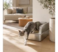 Extra Large Enclosed Stainless Steel Cat Litter Box - Deep High-Sided Covered Litter Pan with Lid & Scoop - Odor-Resistant Nonstick Leak-Proof Anti-Splash Cat Toilet, Bottom Tray Height 15, 2622-15