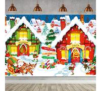Extra Large Fabric North Pole Wall Scene Setters Merry Christmas Backdrop Banner Santa's Village Photo Booth Background for 2020 Holiday Decoration Supplies