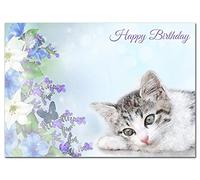 Extra Large Female Birthday Card - XL Big thick A4 size - Special Beautiful Greeting for Women Her Female - Cute Cat Flowers Watercolour Art - Nice Huge Happy Wishes - UK Eco-Friendly