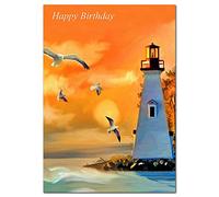 Extra Large Female Birthday Card - XL Big thick A4 size - Special Beautiful Greeting for Women Her Female - Watercolour Lighthouse Sea Art - Nice Huge Happy Wishes - UK Eco-Friendly