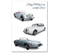 Extra Large Fiancé Birthday Card - XL Big thick A4 size - Special Traditional Bday Greeting Men Him - Unusual Cool Art Classic Car Vintage Collage - Huge Happy Wishes - UK Eco-Friendly
