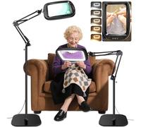 Extra Large Floor Magnifier with Light and Stand, 7 Inch Height Adjustable, 2 in 1 Magnifying Glass, Illuminated Magnifying Glass for Tight Works, Sewing, Crafts, Hobbies, Reading, Black