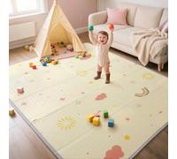 Extra Large Foldable Mat Reversible Non Toxic Waterproof Foam Mat with Travel Bag Baby Tummy Time Rainbow Cloud