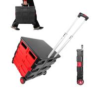 Extra Large Folding Boot Cart Trolley, 35L 35KG Capacity Collapsible Storage Crate with 2 Wheels & Adjustable Telescopic Handle, Heavy Duty Utility Cart for Shopping, Picnic, Laundry