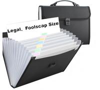 Extra Large Foolscap/Legal Size 13 Pockets Expanding File Folder with Handle, TRANBO Portable A+ Concertina File Organizer, Plastic Document Wallet for Paper Work Travel School Office - Black