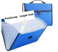 Extra Large Foolscap/Legal Size 13 Pockets Expanding File Folder with Handle,TRANBO Portable A+ Concertina File Organizer,Plastic Document Wallet for Paper Work Travel School Office - Blue