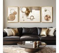Extra Large Framed Modern Luxury Wall Art for Living Room, 3 Piece Bright Style Art Prints Paintings Artwork for Walls, Contemporary Bronze Gold Geometric Pictures for Hallway Stair Office Wall Decor