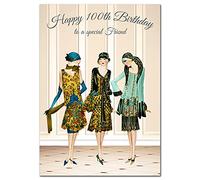 Extra Large Friend 100th Birthday Card - XL Big thick A4 size - Special Age Year Greeting Her Women Female - Beautiful Art Fashion Retro Flapper Girls - Nice Huge Happy Wishes UK Eco-Friendly