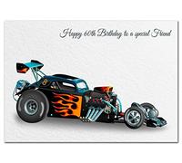 Extra Large Friend 60th Birthday Card - XL Big thick A4 size - Cool Classic Dragster Racing Car Art - Special Age Year Traditional Greeting - Huge Happy Wishes Him Men Male - UK Eco-Friendly