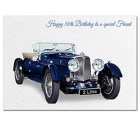 Extra Large Friend 80th Birthday Card - XL Big thick A4 size - Cool Classic Vintage Sports Car Art - Special Age Year Traditional Greeting - Huge Happy Wishes Him Men Male - UK Eco-Friendly