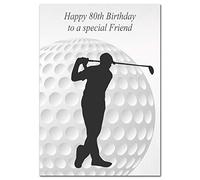 Extra Large Friend 80th Birthday Card - XL Big thick A4 size - Cool Golf Sports Golfing Golfer Art - Special Age Year Traditional Greeting - Huge Happy Wishes Him Men Male - UK Eco-Friendly