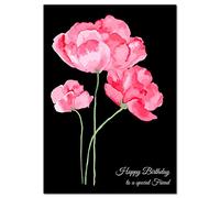 Extra Large Friend Birthday Card - XL Big thick A4 size - Special Beautiful Greeting for Women Her Female - Flower Floral Pink Black Art - Nice Huge Happy Wishes - UK Eco-Friendly