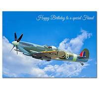 Extra Large Friend Birthday Card - XL Big thick A4 size - Special Traditional Bday Greeting Men Him - Unusual Cool WW2 Spitfire Airplane Plane Art - Huge Happy Wishes - UK Eco-Friendly