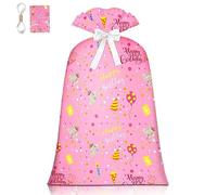 Extra Large Gift Bag for Girl Birthday - Jumbo Pink Bday Bag - Oversized Plastic Wrapping Bag for Large Gifts (48 Inch, 1 Pack)
