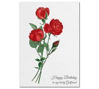 Extra Large Girlfriend Birthday Card - XL Big thick A4 size - Special Beautiful Greeting for Women Her Female - Flower Red Rose Watercolour Art - Nice Huge Happy Wishes - UK Eco-Friendly