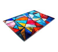 Extra Large Glass Chopping Board | Glass Worktop Savers for Kitchen | Glass Cutting Board | Blue Red Yellow Green Stained Glass Mosaic Pattern Geometric
