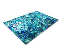 Extra Large Glass Chopping Board | Glass Worktop Savers for Kitchen | Glass Cutting Board | Blue Turquoise Aqua Stained Glass Circular Mosaic Tile Pattern