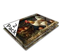 Extra Large Glass Chopping Board | Glass Worktop Savers for Kitchen | Glass Cutting Board | Brown White Hen Eggs Rustic Farmhouse Vintage Countryside Still Life 2 Pack