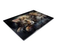 Extra Large Glass Chopping Board | Glass Worktop Savers for Kitchen | Glass Cutting Board | Brown White Maine Coon Cat Realistic Painting Black Background Cozy Pet