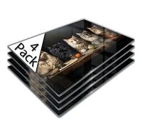 Extra Large Glass Chopping Board | Glass Worktop Savers for Kitchen | Glass Cutting Board | Maine Coon Cats Photorealistic Realism Vintage Table Moody Kitchen 4 Pack