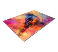 Extra Large Glass Chopping Board | Glass Worktop Savers for Kitchen | Glass Cutting Board | Pink Orange Blue Bird Abstract Painting Vibrant Brushstroke Colourful Modern