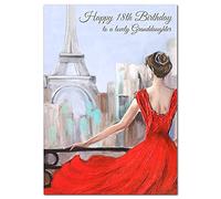 Extra Large Granddaughter 18th Birthday Card - XL Big thick A4 size - Special Age Year Greeting Her Women Female - Beautiful Art Romantic Watercolour Paris - Nice Huge Happy Wishes UK Eco-Friendly