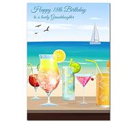 Extra Large Granddaughter 18th Birthday Card - XL Big thick A4 size - Special Age Year Greeting Her Women Female - Beautiful Art Cocktails Drink Beach Bar Cool - Nice Huge Happy Wishes UK Eco-Friendly