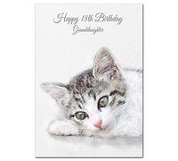 Extra Large Granddaughter 18th Birthday Card - XL Big thick A4 size - Special Age Year Greeting Her Women Female - Beautiful Art Cute Cat Kitten Watercolour - Nice Huge Happy Wishes UK Eco-Friendly