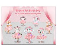 Extra Large Granddaughter 1st Birthday Card - 1 year old - XL Big A4 thick size - Age One - CuteFunny Cute Animal Ballerina Group Creative Art - Huge First Happy Wishes - UK Eco-Friendly