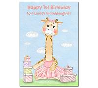 Extra Large Granddaughter 1st Birthday Card - 1 year old - XL Big A4 thick size - Age One - CuteGiraffe Funny Baby Animal Creative Art - Huge First Happy Wishes - UK Eco-Friendly