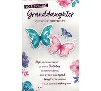 Extra large granddaughter birthday card. Pink butterflies. 8 page insert. 12 x 7.5 inches. OE.