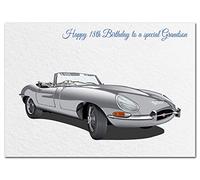 Extra Large Grandson 18th Birthday Card - XL Big thick A4 size - Cool Classic E-Type Jag Car Driver Art - Special Age Year Traditional Greeting - Huge Happy Wishes Him Men Male - UK Eco-Friendly