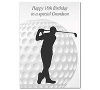 Extra Large Grandson 18th Birthday Card - XL Big thick A4 size - Cool Golf Sports Golfing Golfer Art - Special Age Year Traditional Greeting - Huge Happy Wishes Him Men Male - UK Eco-Friendly