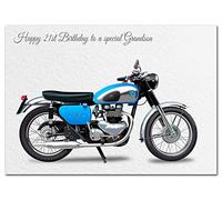 Extra Large Grandson 21st Birthday Card - XL Big thick A4 size - Cool AJS Motorbike Motorcycle Biker Art - Special Age Year Traditional Greeting - Huge Happy Wishes Him Men Male - UK Eco-Friendly
