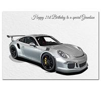 Extra Large Grandson 21st Birthday Card - XL Big thick A4 size - Cool Sports Car Classic Motor Art - Special Age Year Traditional Greeting - Huge Happy Wishes Him Men Male - UK Eco-Friendly
