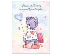 Extra Large Great-Nephew 1st Birthday Card - 1 year old - XL Big A4 thick size - Age One - Cute Funny Teddy Bear Moon Stars Creative Art - Huge First Happy Wishes - UK Eco-Friendly