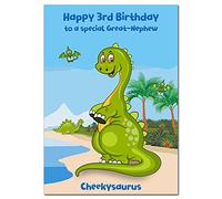 Extra Large Great-Nephew 3rd Birthday Card - 3 year old - XL Big A4 thick size - Age Three greeting - Cute Dinosaur Funny Cheekysaurus Cool Dino - Huge Happy Wishes - UK Eco-Friendly