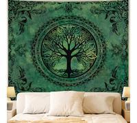 Extra Large Green Nature Tapestry for Bedroom Aesthetic, Big Hippie Ceiling Tree of Life Decor Tapestries Wall Hanging, Oversized Boho Bohemian Mandala Art Backdrop for Dorm Living Room (71"X90")