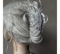 Extra Large Hair Claw Clips with Black Lace Pattern, Creative Lace Acrylic Hair Clips for Thick Hair Fashion Accessories (White)