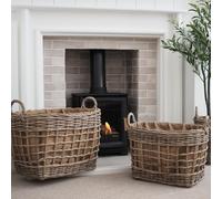 Extra Large Handwoven Rattan Log Basket, Open Weave Design, Hessian Lined, Rustic Storage, Log Storage, Home Storage Basket